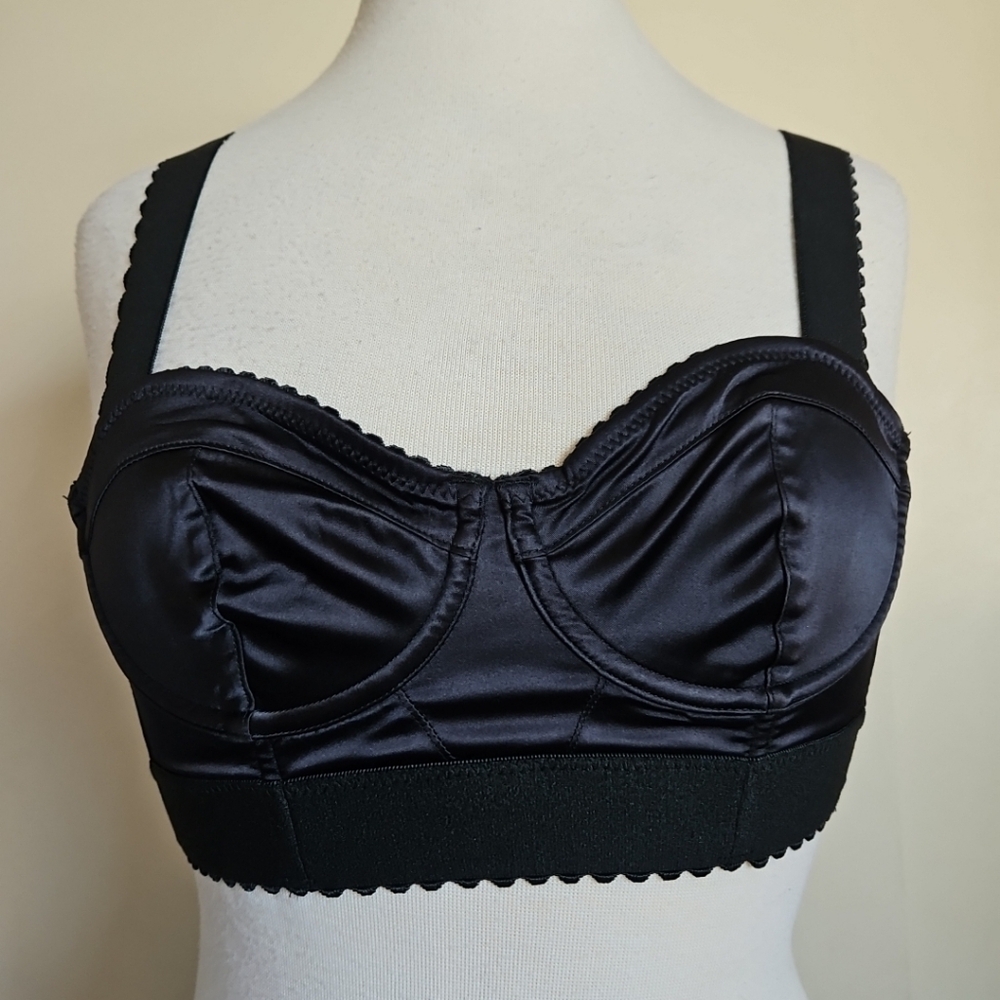Free People Intimately Black Satin Underwired Bustier Bralette Elastic Straps S